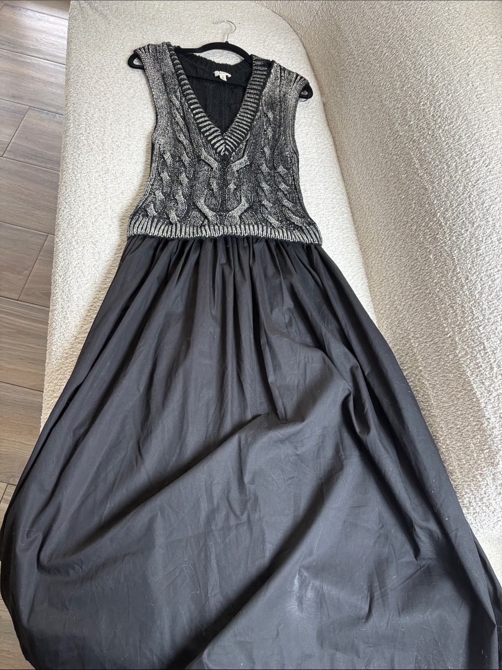 Pilcro Black Maxi Dress with Gray Cable Knit Bodice